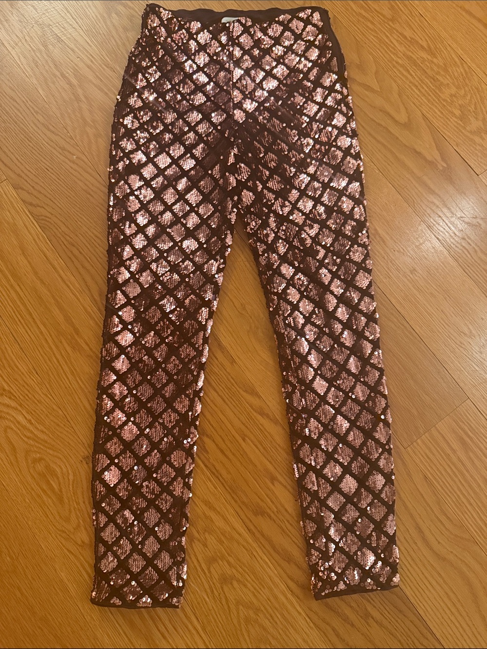 Lovers + Friends Rose Gold Sequin Lattice Pants